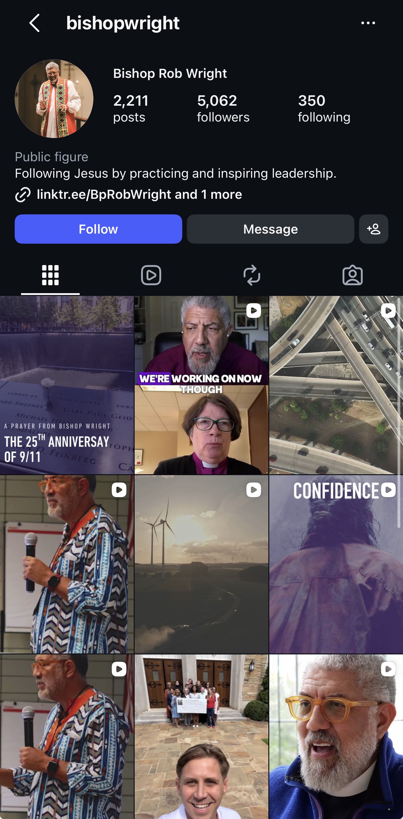 Bishop Rob Wright Instagram profile showing 5,062 followers