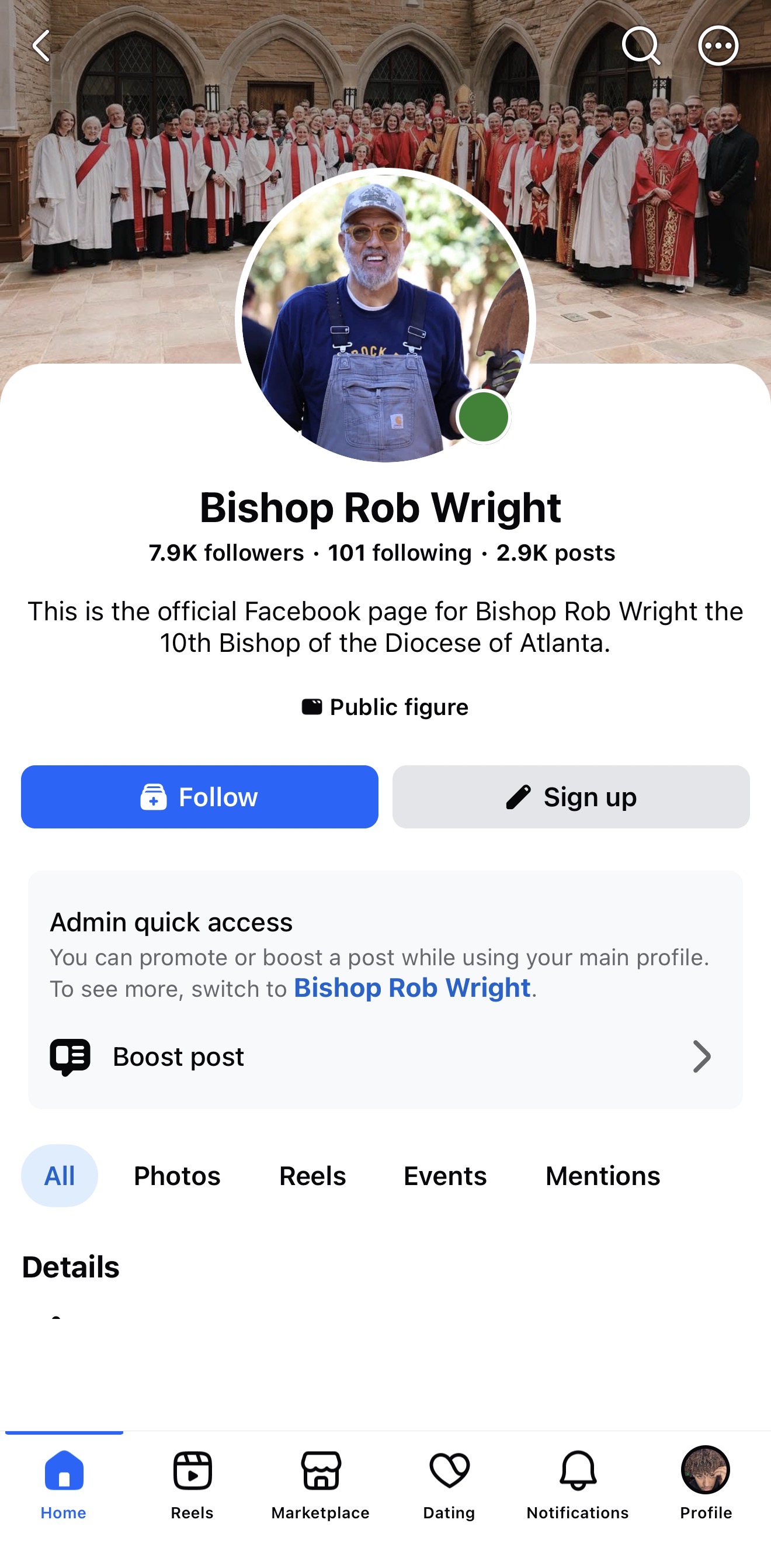 Bishop Rob Wright Facebook profile showing 7.9K followers